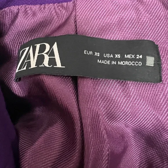 ZARA Double Breasted Crop Long Sleeve Purple Blazer Jacket XS NWT - Picture 9 of 11